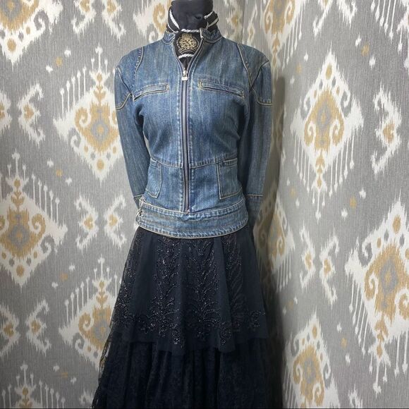 Ralph Lauren Black on Black Embroidered Tulle & Lace Tiered Maxi Ball Skirt - Picture 2 of 16